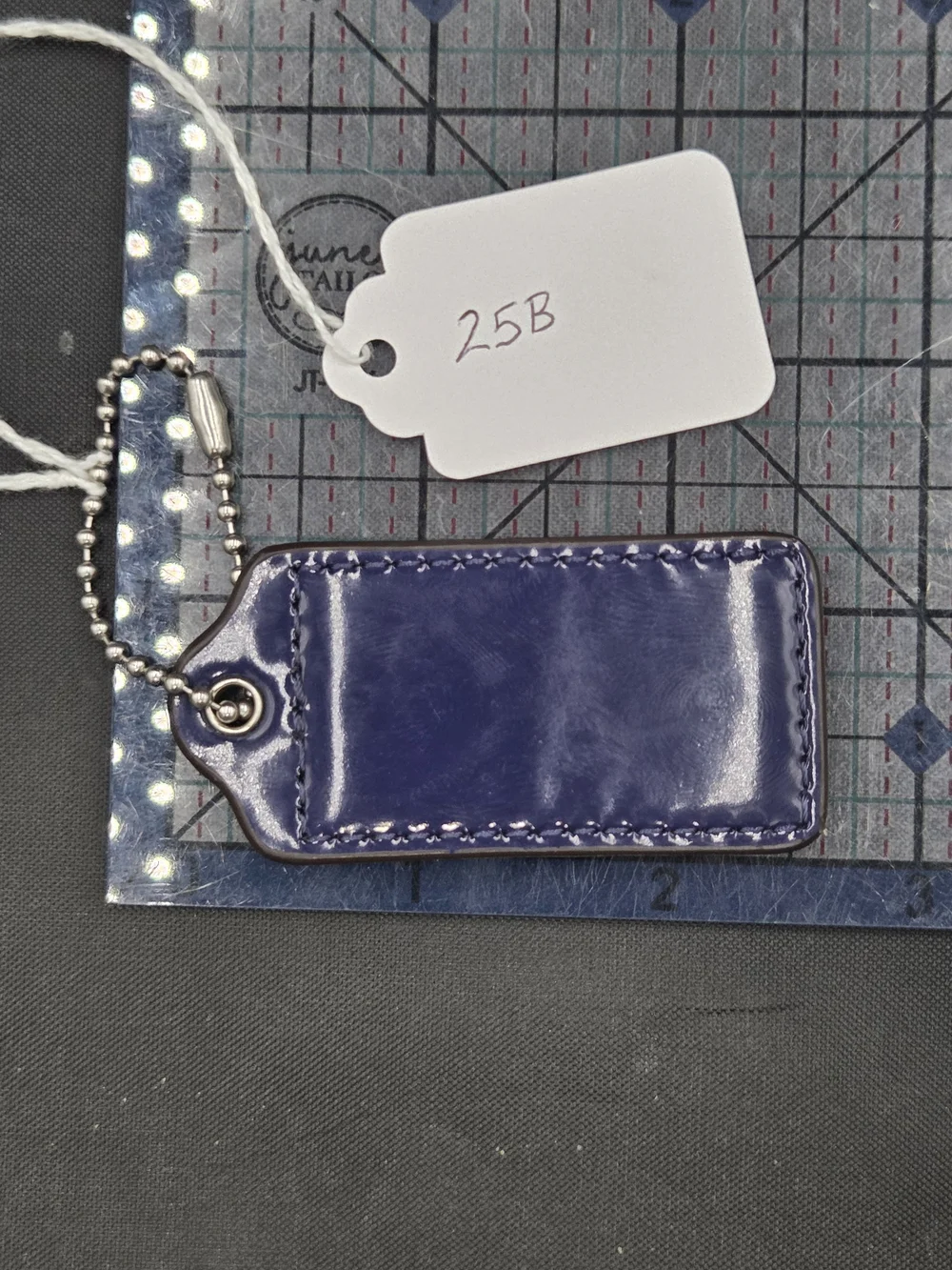 Coach Leather Tag Keychain in Dark Blue